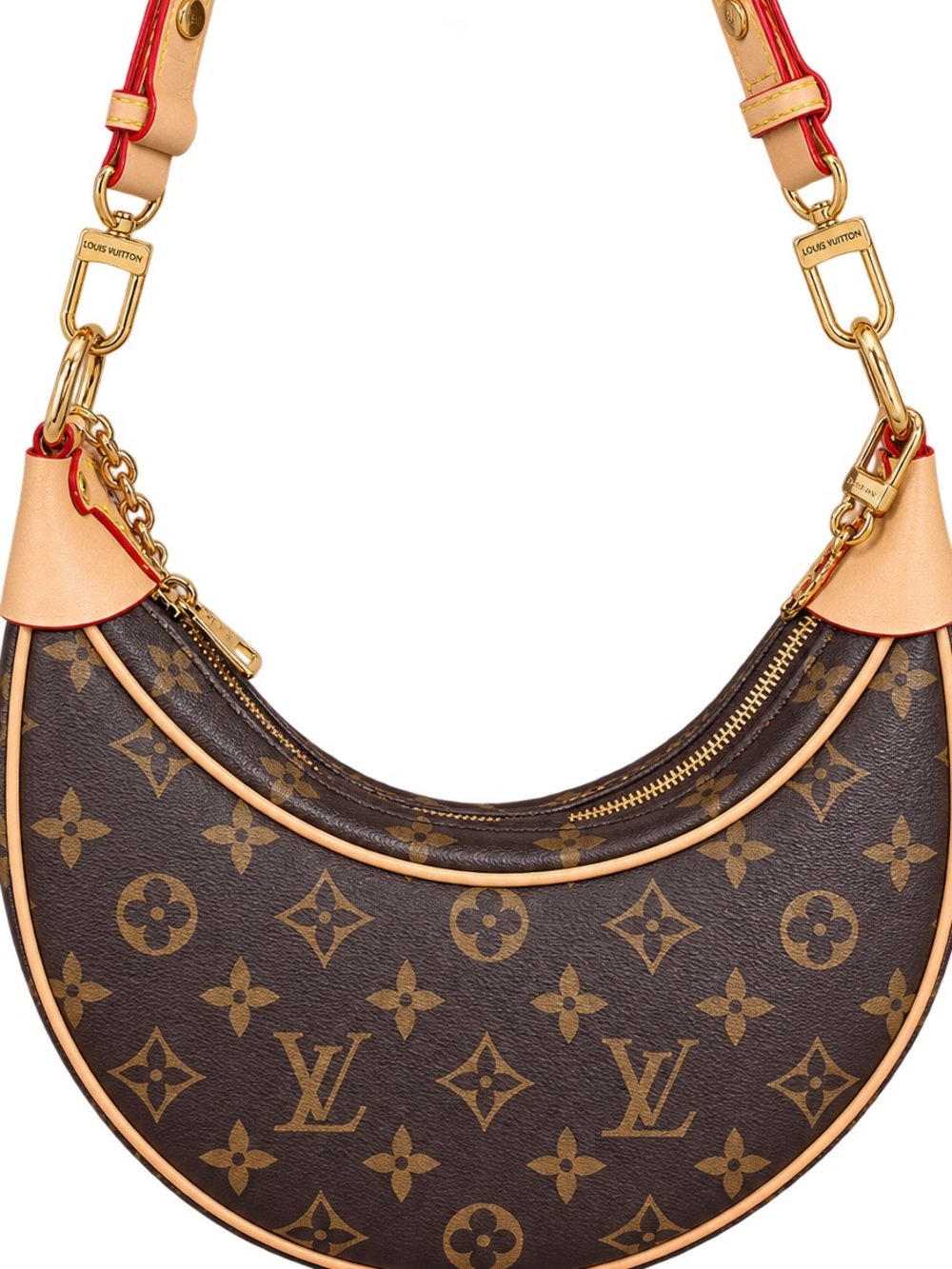 Louis Vuitton Monogram Crescent Shoulder Bag with Red-Trim Strap and Gold Chain - Picture 3 of 8